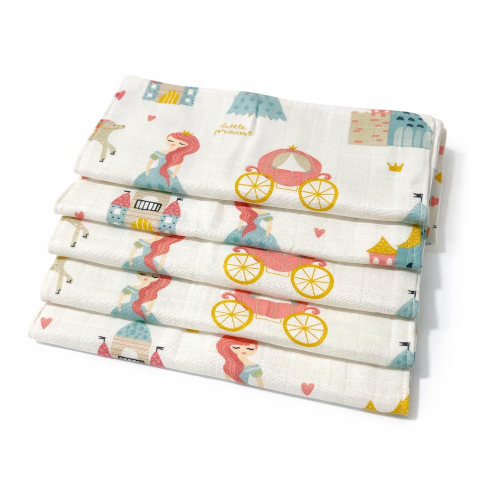 Jaju Baby 5 Adet %100 Organik Pamuk Çift Katlı Müslin Kumaş %100 Pamuk Müslin Omuz Örtüsü Ağız Mendili Sırt Mendili Prenses