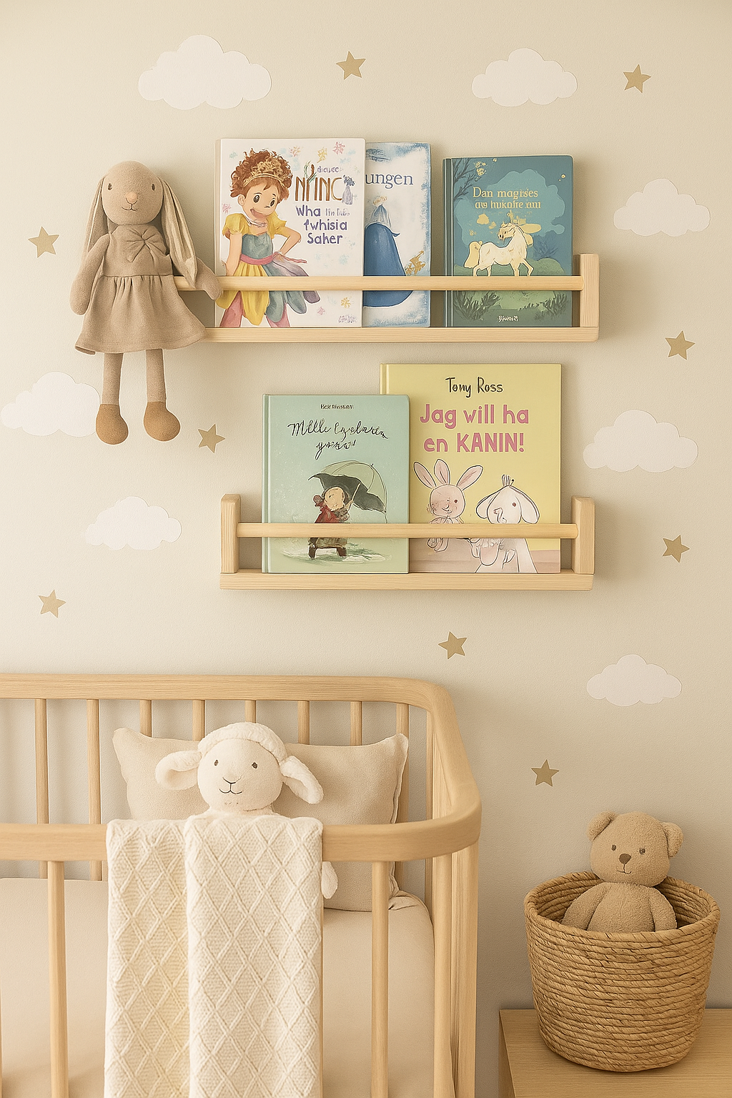 Jaju Baby 50 Cm 2li Naturel Raf Askılık Montessori Çocuk Odası Aksesuar Dekorasyon