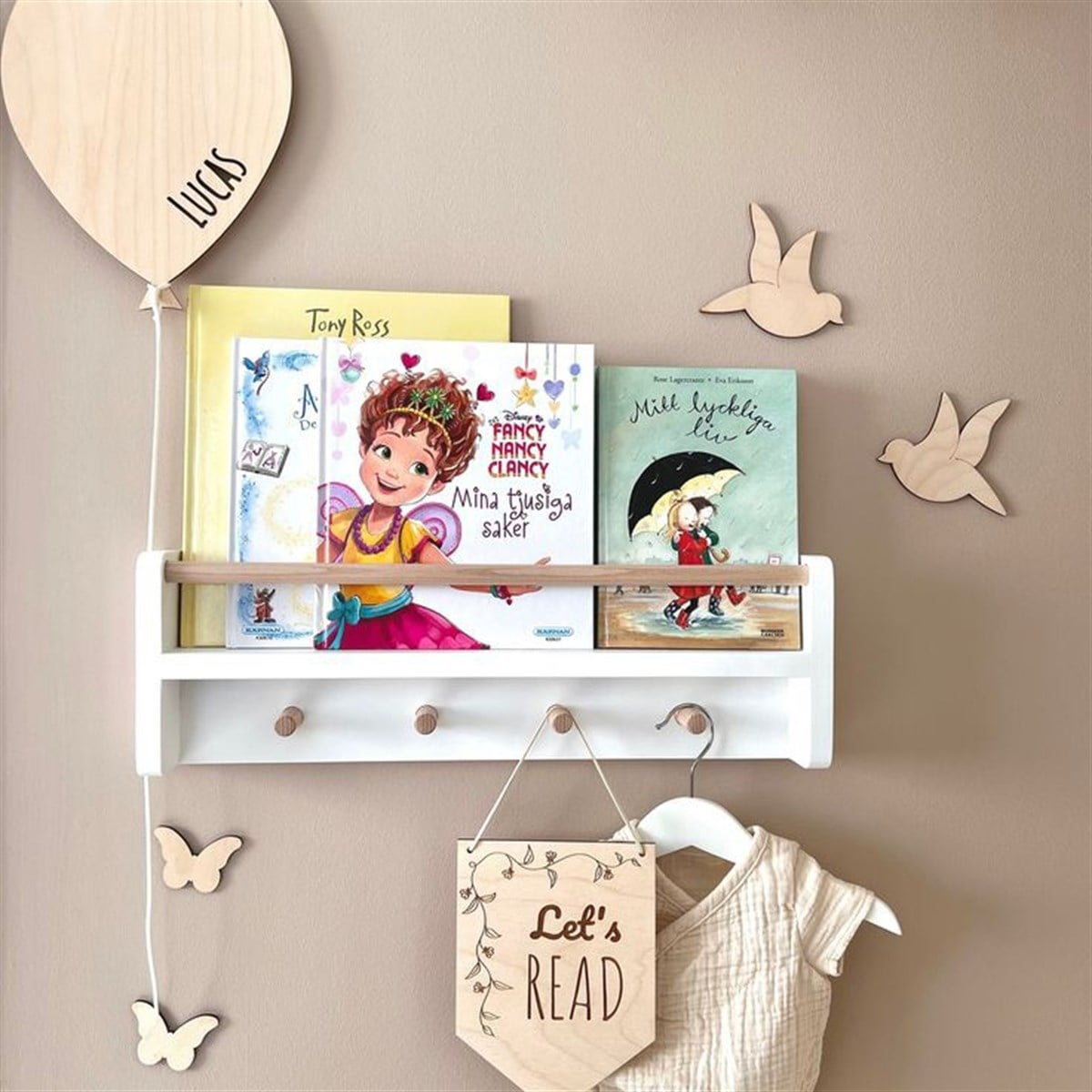 Jaju Baby 50 Cm Beyaz Natürel Raf Askılık Montessori Çocuk Odası Aksesuar Dekorasyon