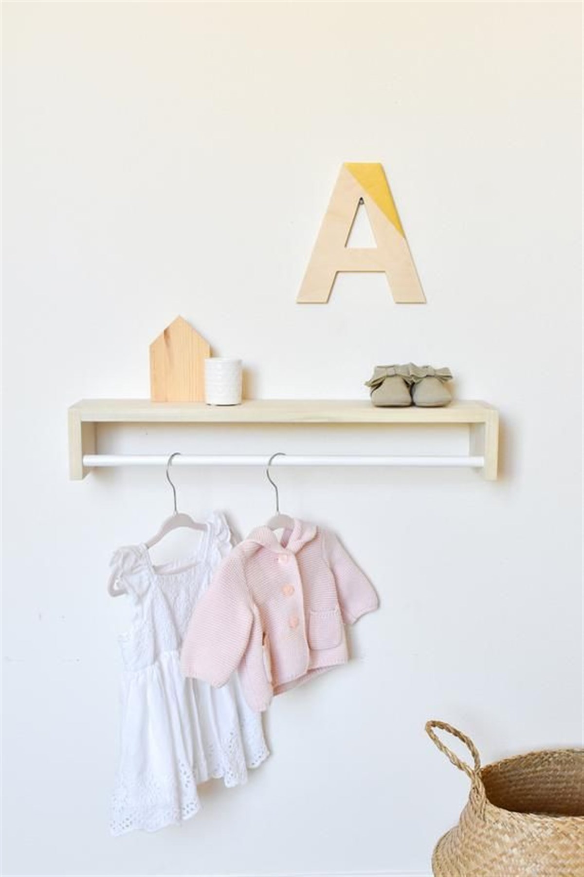 Jaju Baby 50 Cm Tekli Beyaz Naturel Raf Askılık Montessori Çocuk Odası Aksesuar Dekorasyon