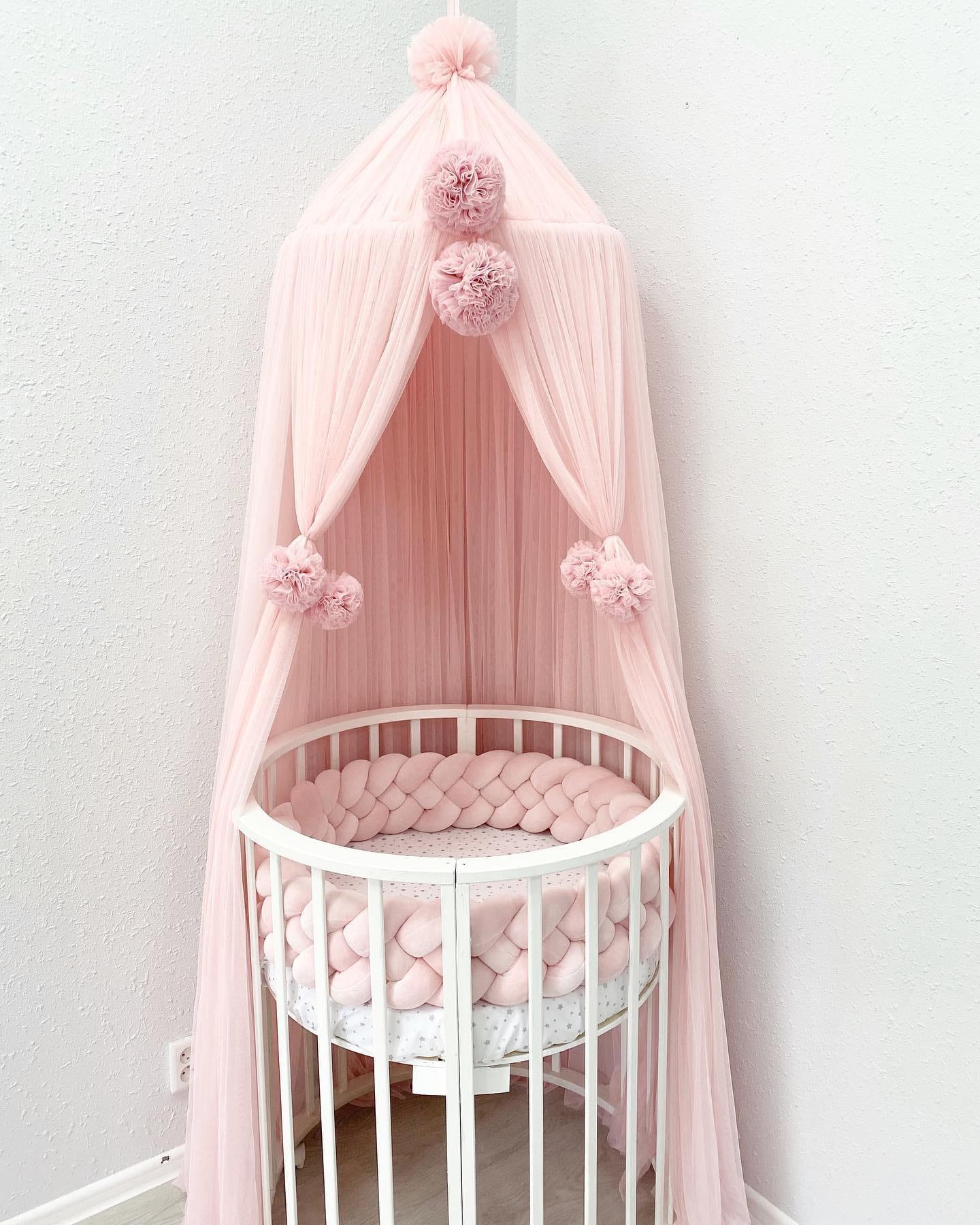 Jaju Baby Açık Pudra Renk Kenarları Ve Üzeri Ponponlu Cibinlik