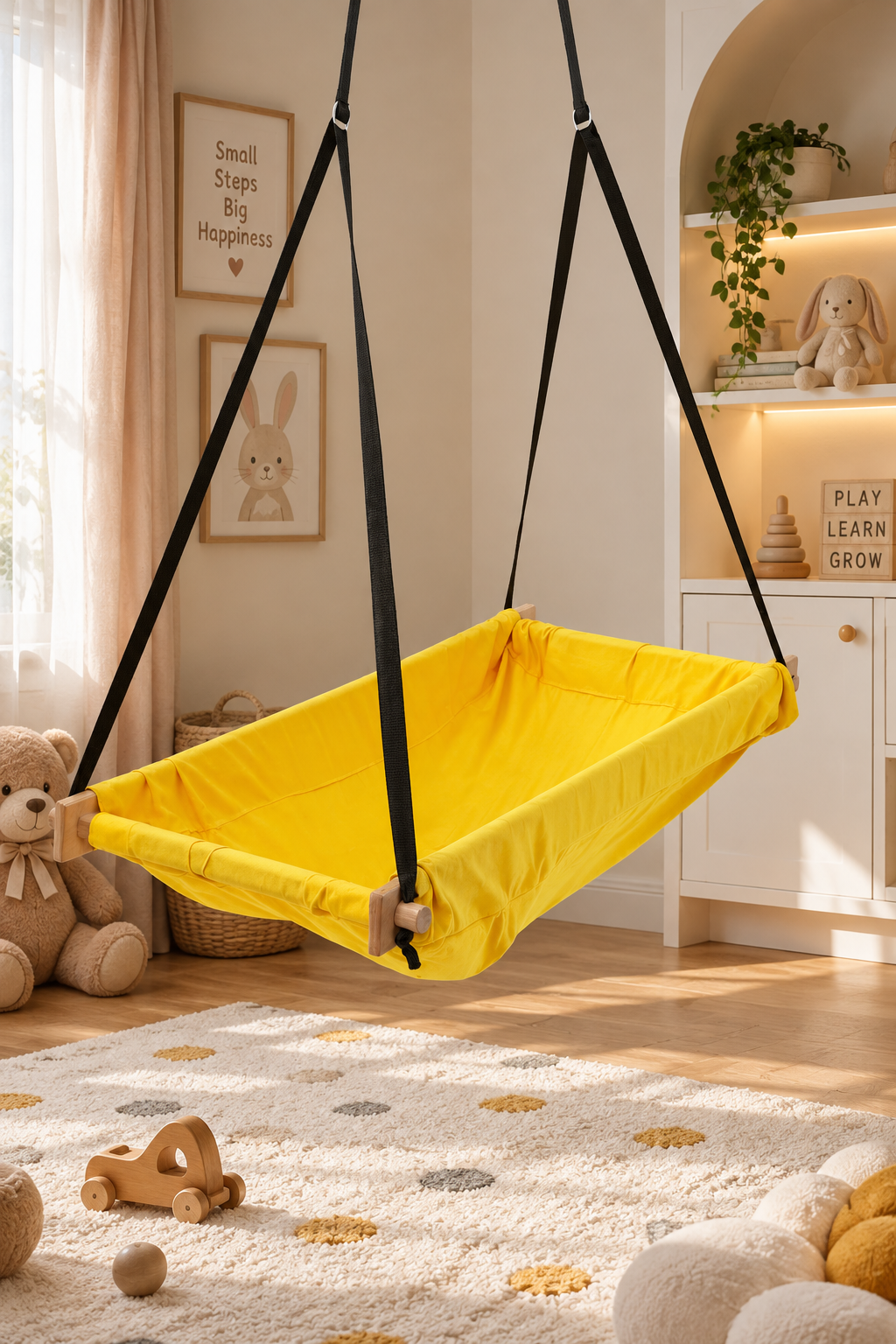 Jaju Baby Ahşap Yaylı ZıpZıp Hamak - Tavan Salıncağı (Sarı)