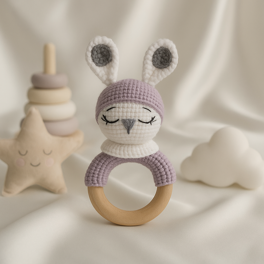 Jaju Baby Amigurumi Mor Sevimli Anten Kulaklar Diş Kaşıyıcılı Çıngırak 14 cm