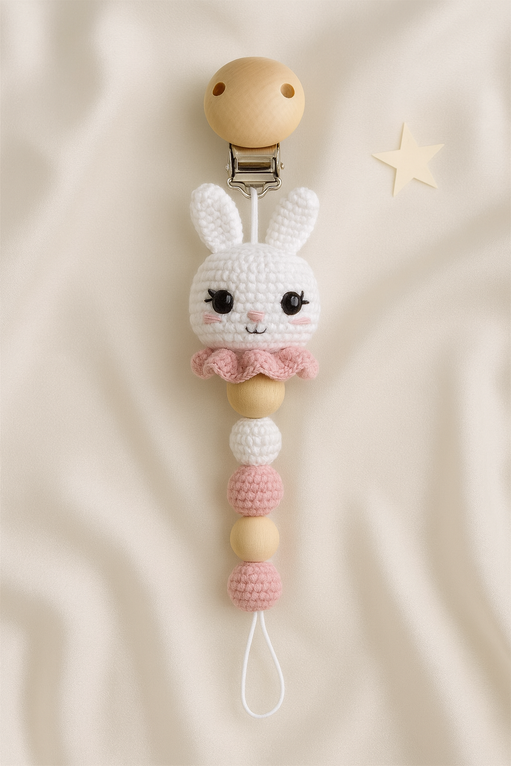 Jaju Baby Amigurumi Pembe Tavşan Emzik Zinciri 22 cm