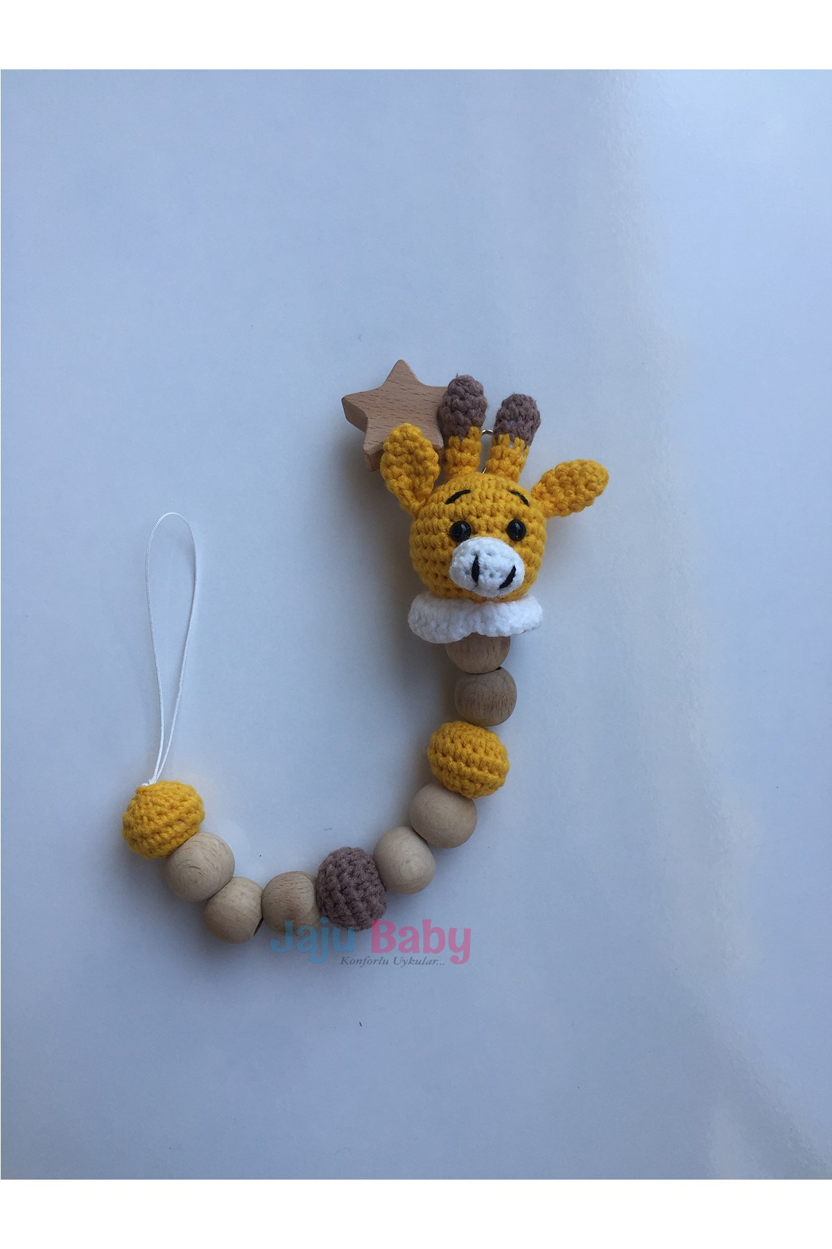 Jaju Baby Amigurumi Zürafa 33 cm Çıngırak ve Emzik Zinciri Üçlü Set