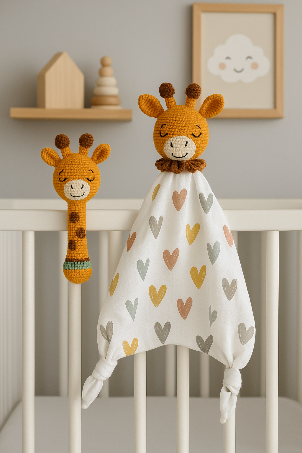 Jaju Baby Amigurumi Turuncu Zürafa Müslin Uyku Arkadaşı Ve Çıngırak Set