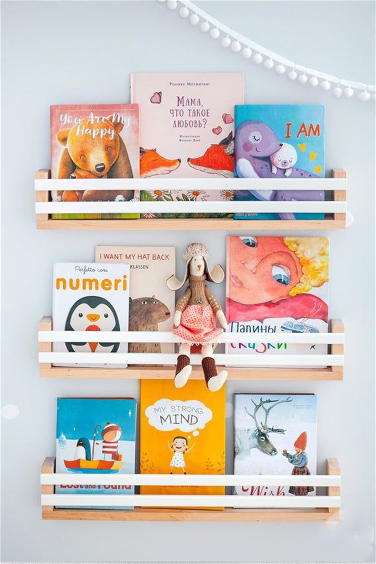 Jaju Baby Beyaz 3'lü Montessori Kitaplık Çocuk Odası Duvar Rafı Ahşap  Kitaplık Raf
