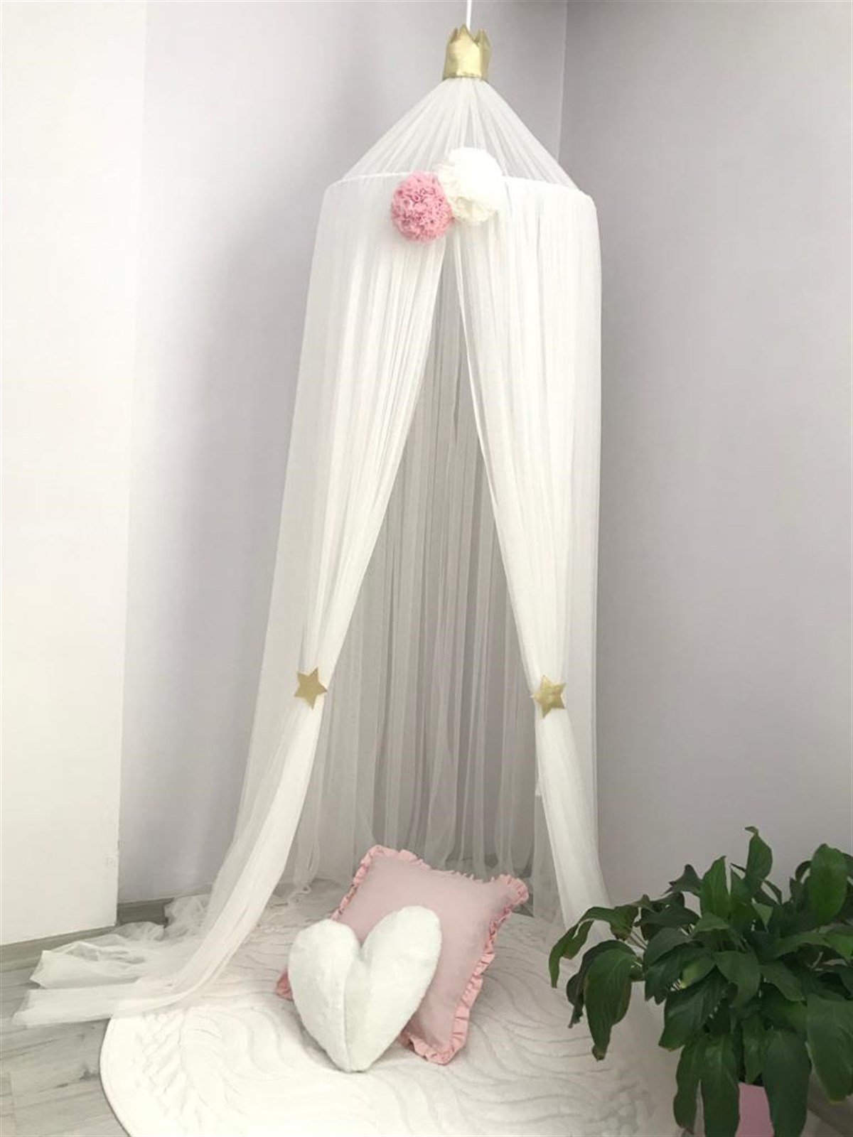 Jaju Baby Beyaz Rengi Çift Ponpolu Cibinlik