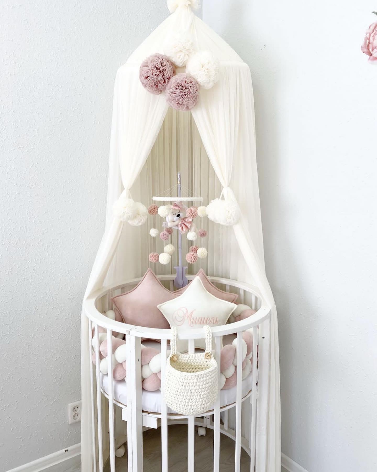 Jaju Baby Beyaz Renk Pudra Ve Beyaz Ponponlu Cibinlik