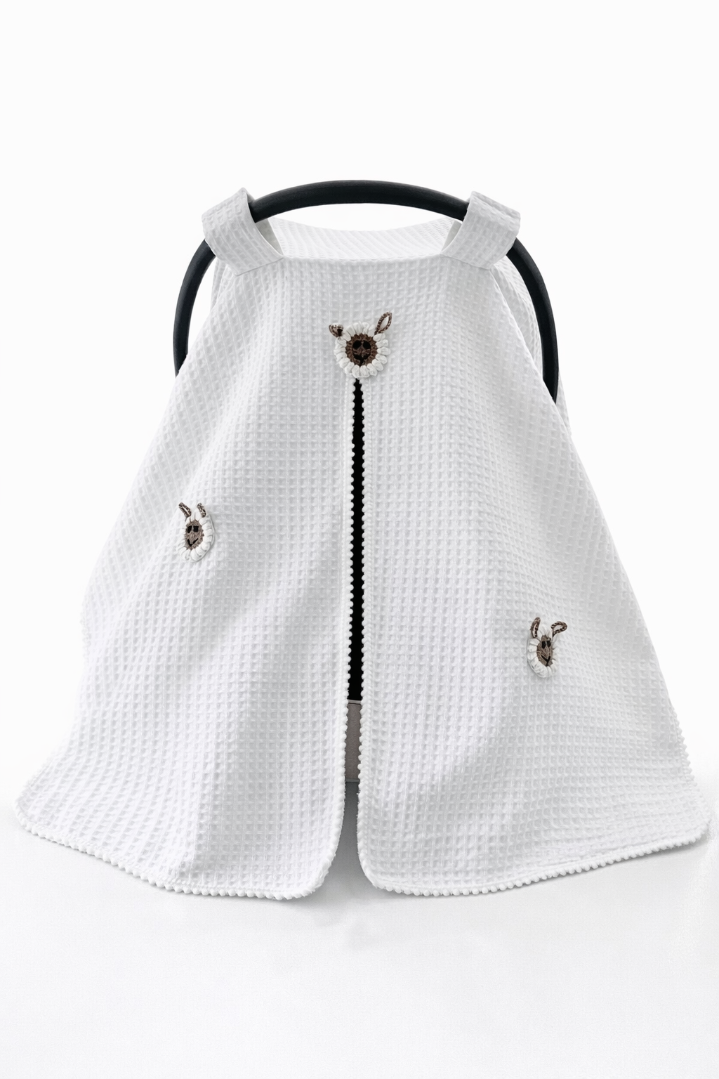 Jaju Baby Beyaz Waffle Kumaş Organik Kuzu Tasarım Puset Örtüsü