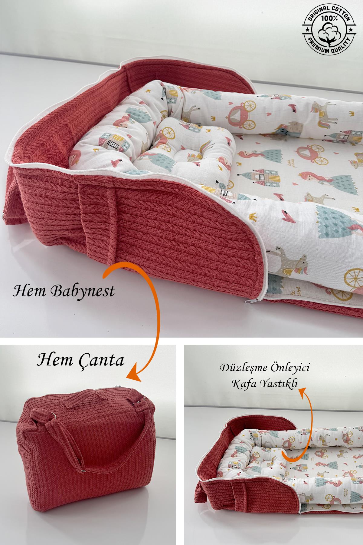 Jaju Baby Çantalı Babynest Taşınabilir Anne Yanı Müslin Prenses Örgü Pike Babynest