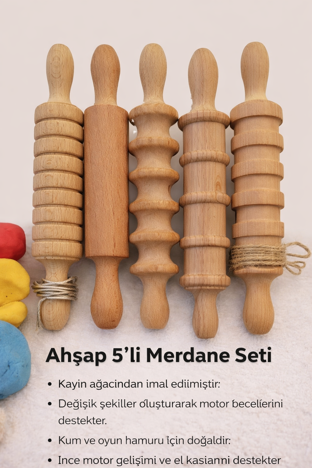 Jaju Baby Çocuk 5 li Ahşap Merdane seti