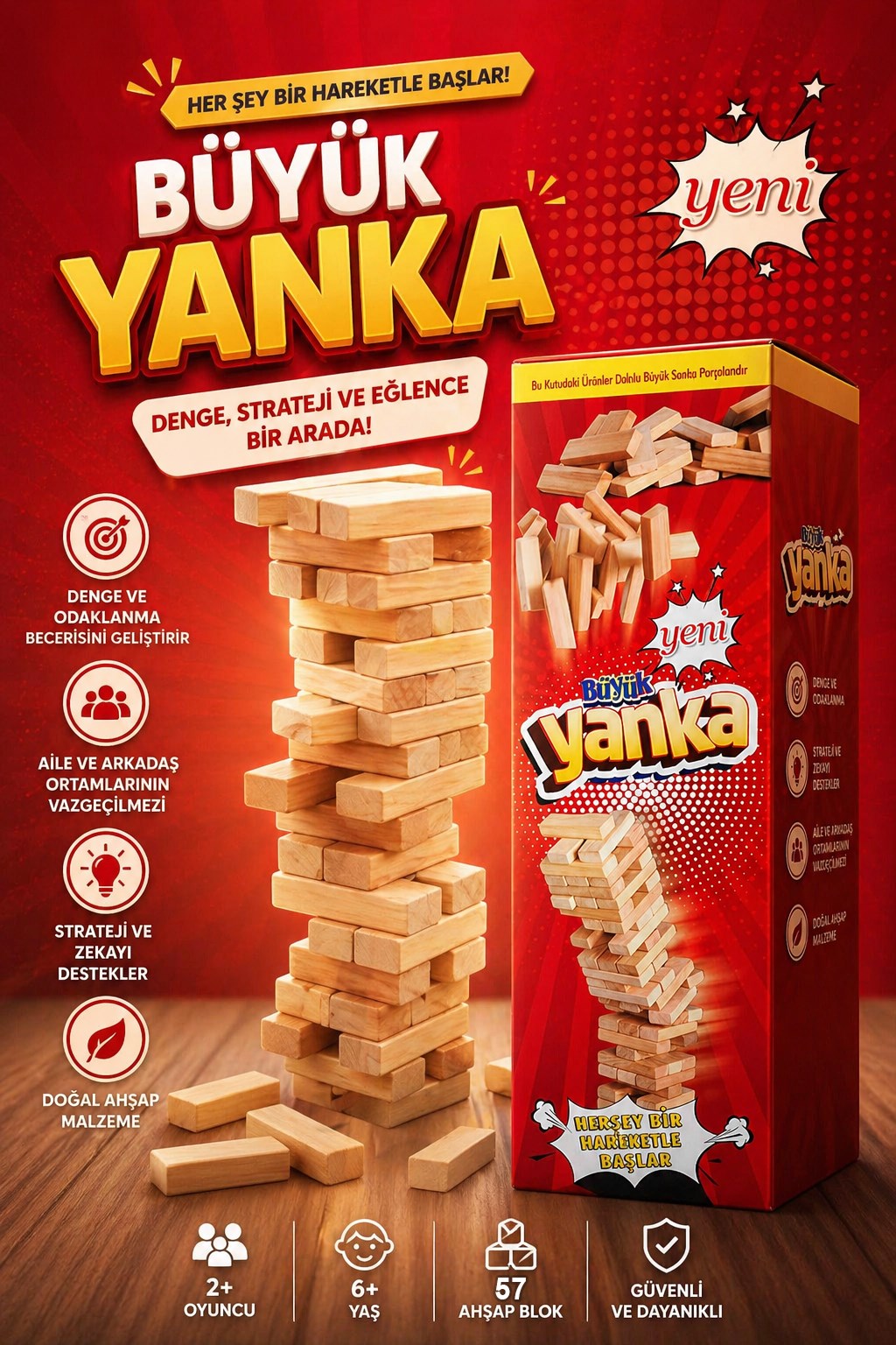 Jaju Baby Çocuk X Yanka Senka Ahşap Kule Oyunu