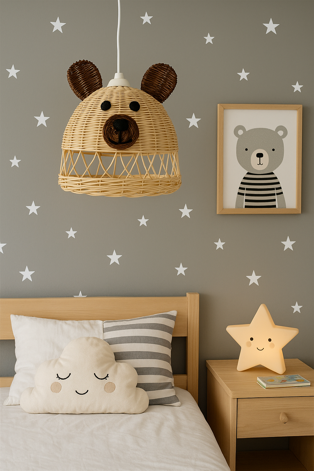 Jaju Baby El Yapımı Rattan Ayıcıklı Avize Çocuk/Bebek Odası Rattan Avize