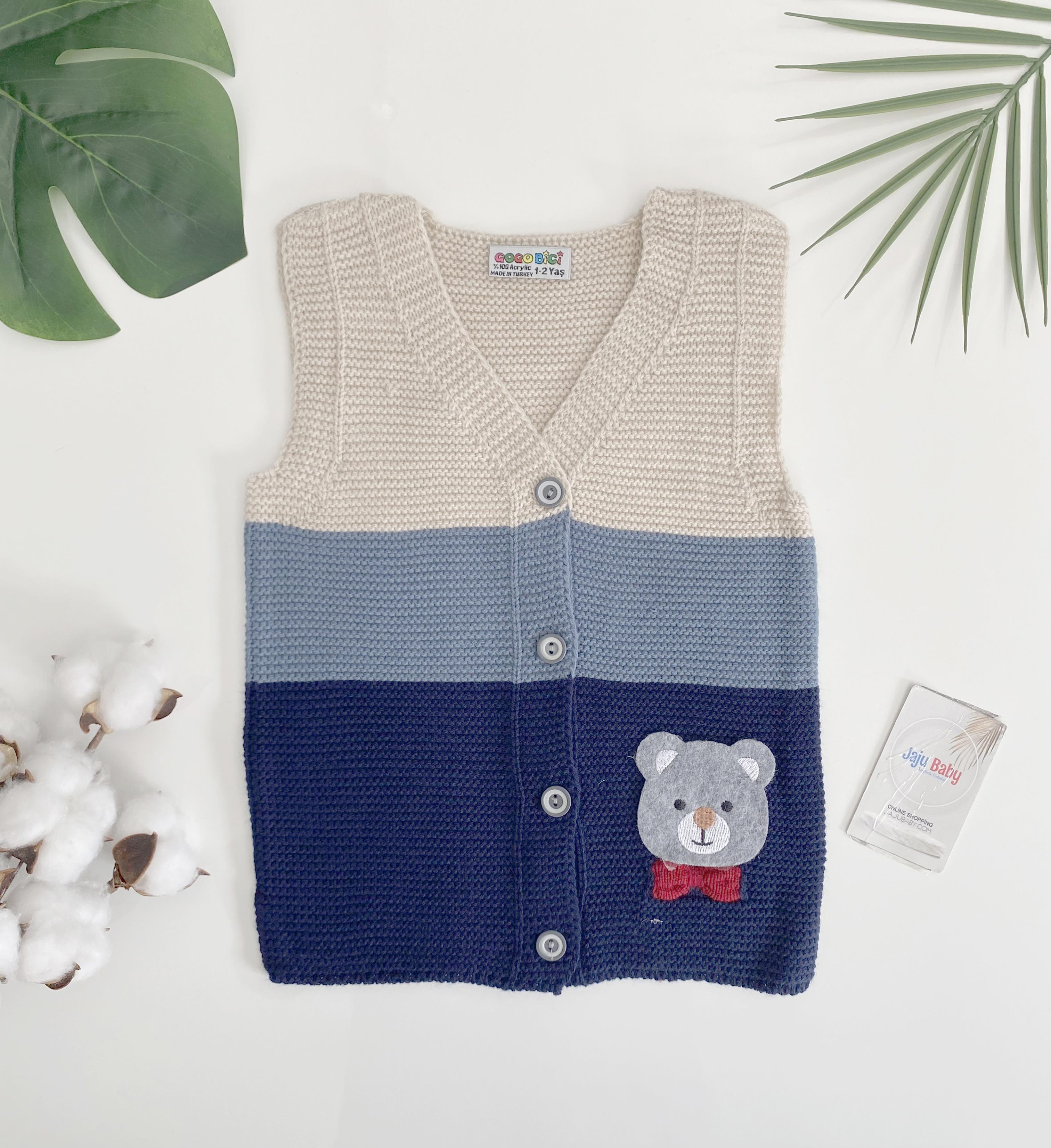 Jaju Baby Erkek Bebek Blok Renkli Düğmeli Triko Örgü Yelek