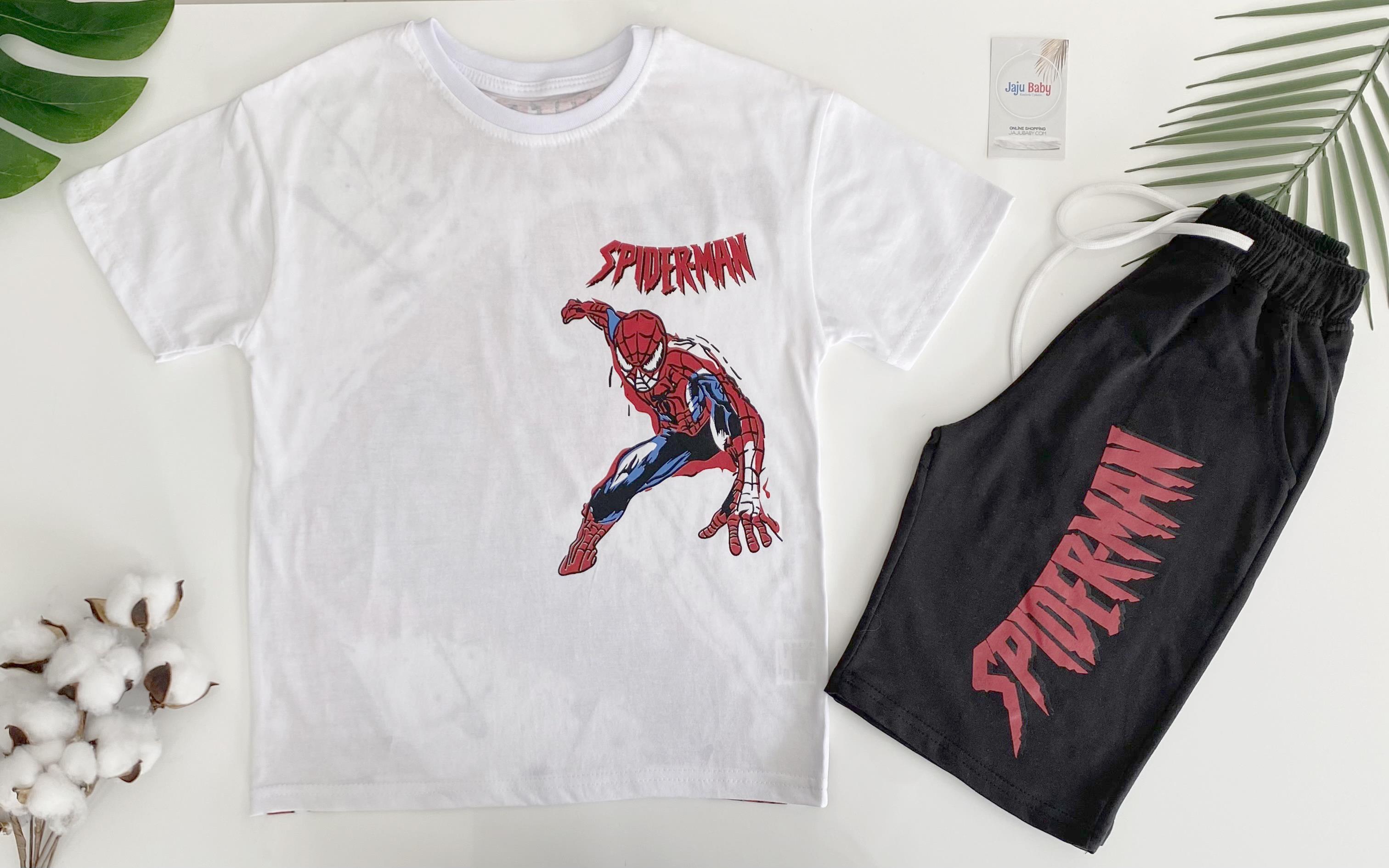 Jaju Baby Erkek Çocuk Arkası Spiderman Baskılı T-shirt Ve Siyah Şort Takım