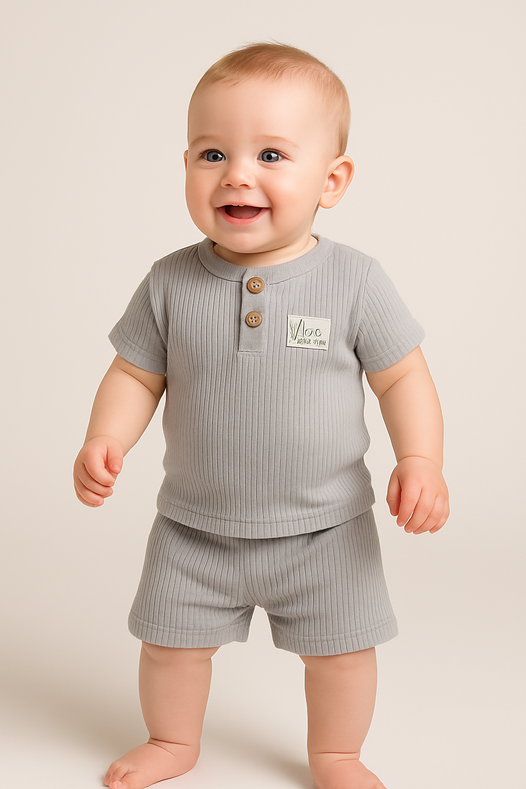 Jaju Baby Erkek Çocuk Gri Fitilli Cosy Bamboo Takım