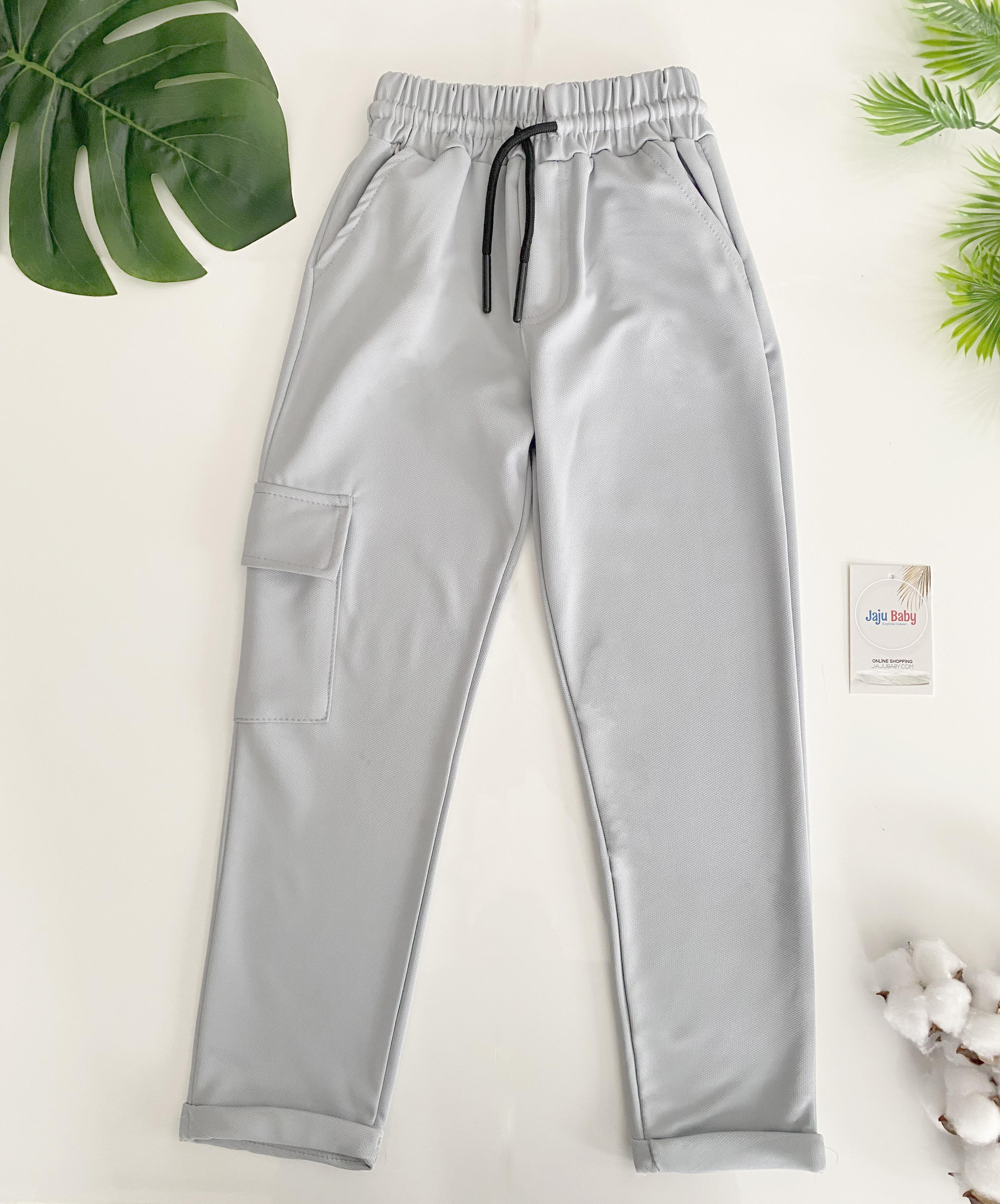 Jaju Baby Erkek Çocuk Gri Renk Beli Lastikli Kargo Cepli Jogger Pantolon