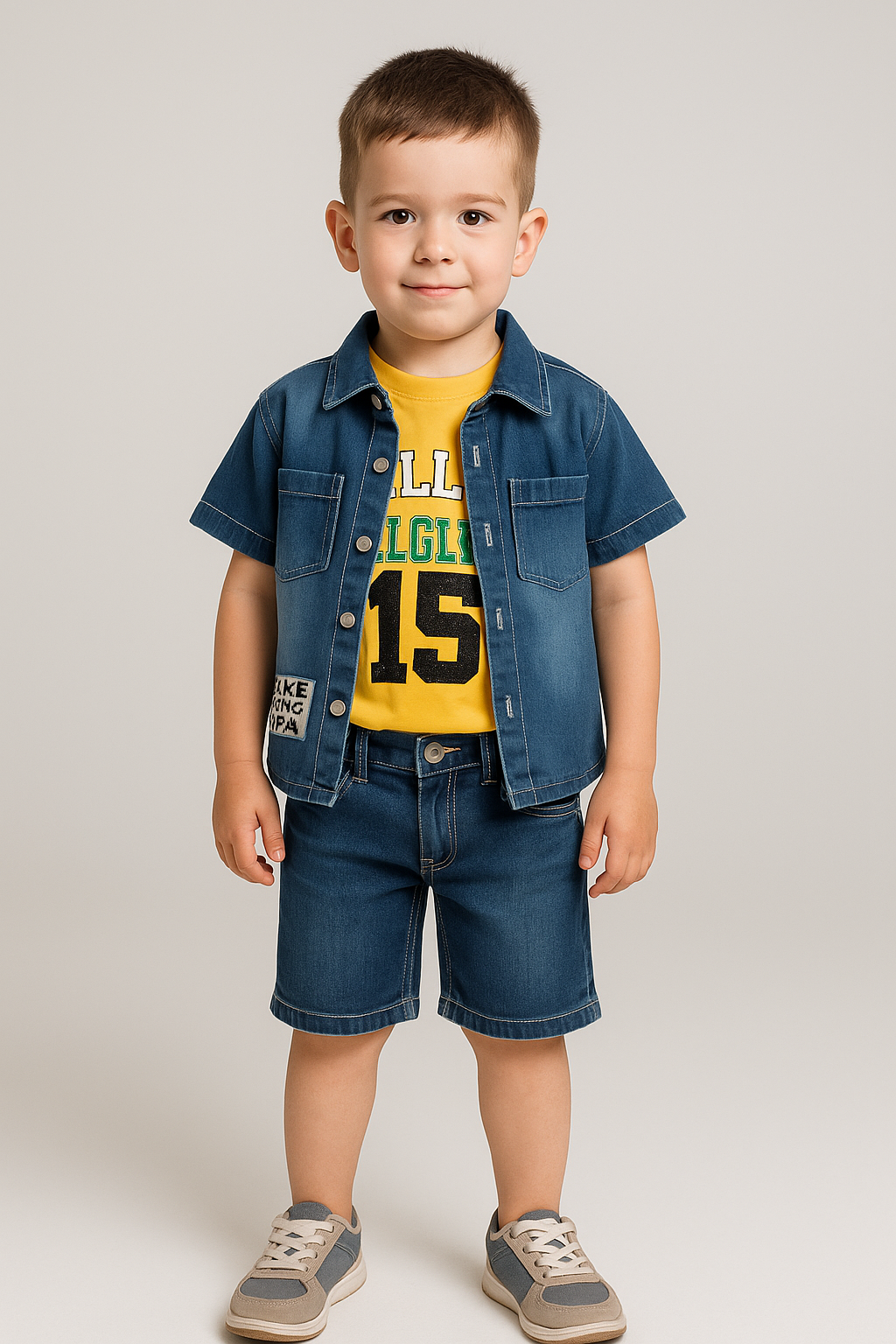 Jaju Baby Erkek  Çocuk Mavi Kot Gömlek&Şort 3lü Takım