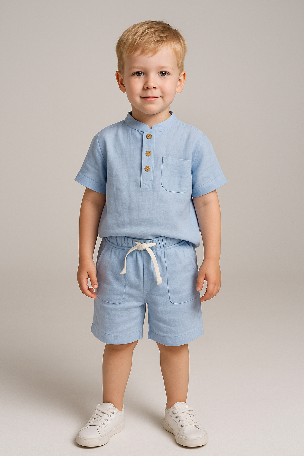 Jaju Baby Erkek  Çocuk Mavi Müslin Şort T-shirt Takım