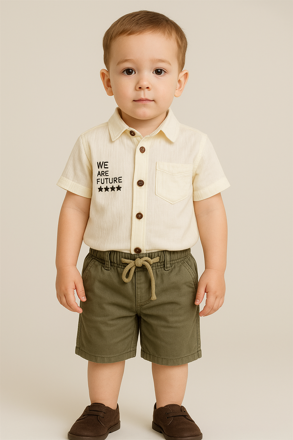 Jaju Baby Erkek Çocuk Nakışlı Kısa Kol Gömlek Ve Şort Takım