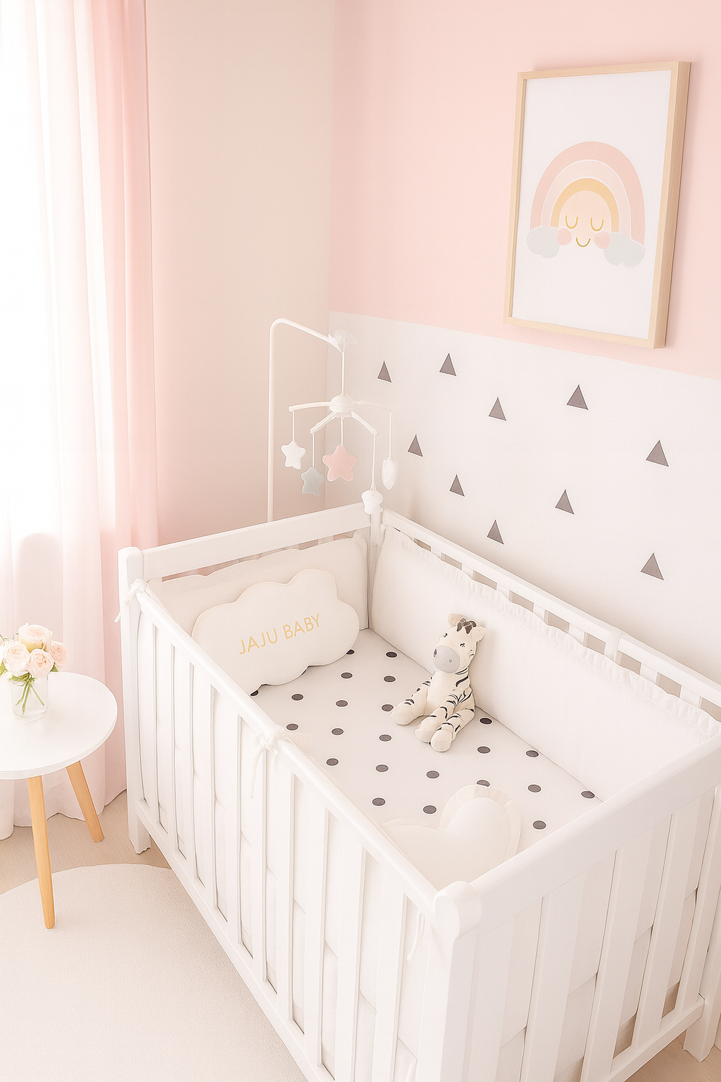 Jaju Baby Fırfırlı Beyaz Renk Beşik / Montessori Kenar Koruma