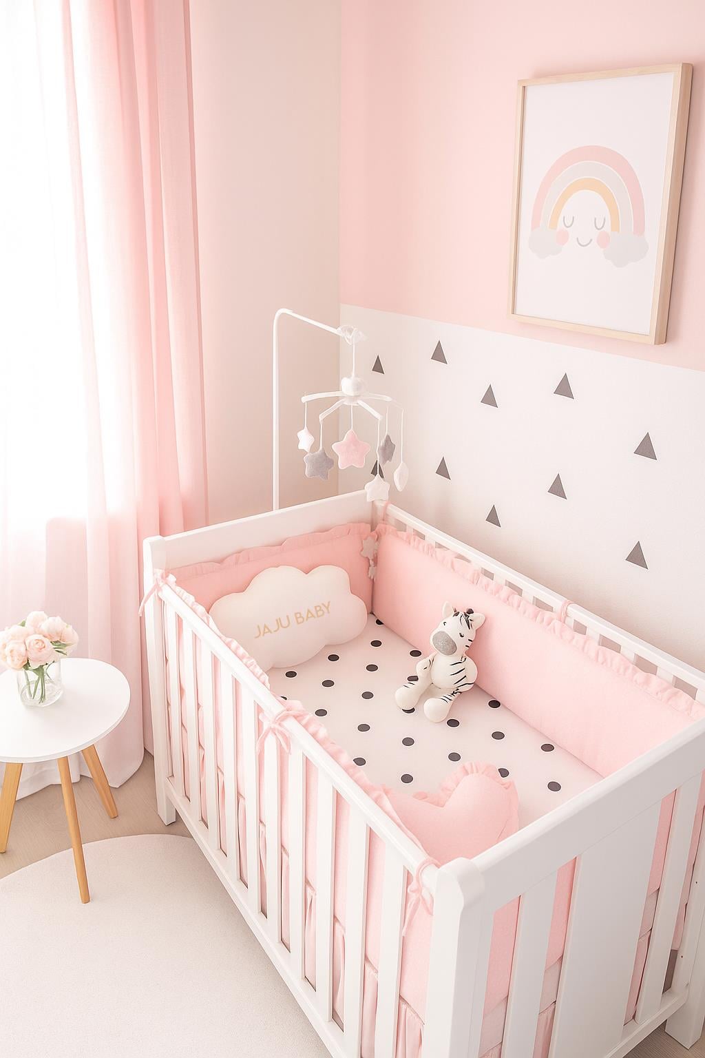 Jaju Baby Fırfırlı Pembe Renk Beşik / Montessori Kenar Koruma