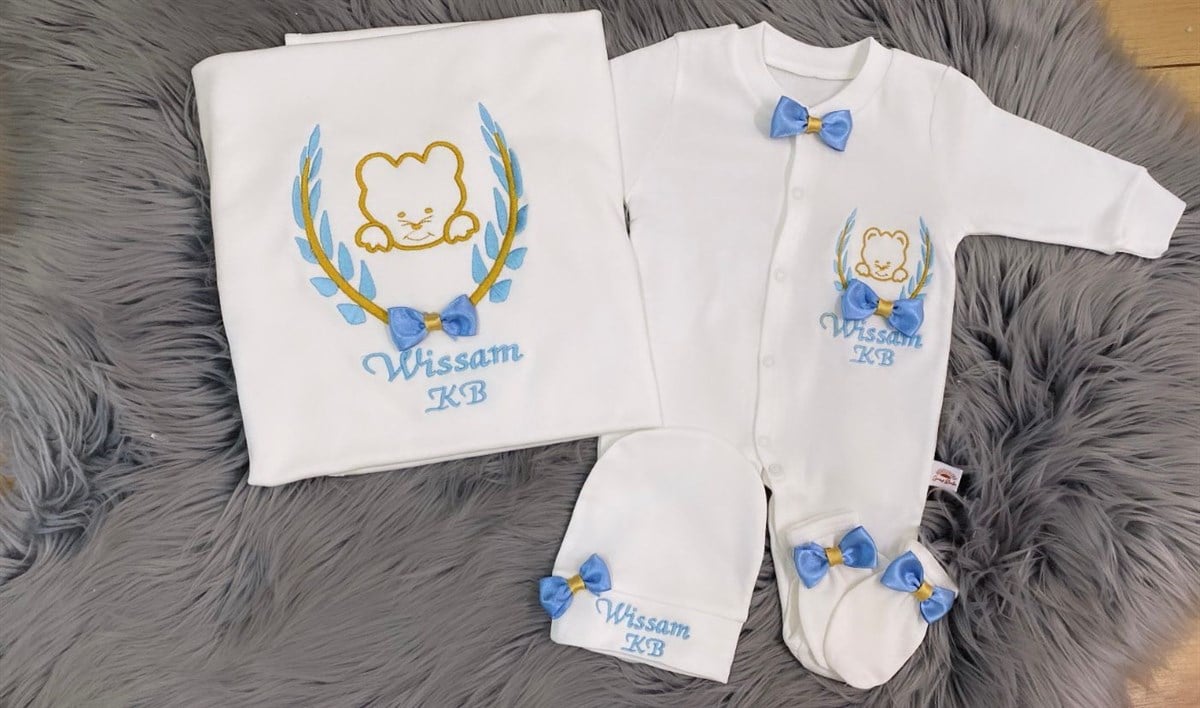 Jaju Baby Fiyonk Detay Hayvan Desen ve İsim İşlemeli Bebek Tulum Set