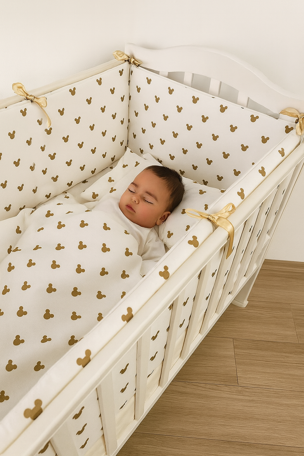 Jaju Baby Gold Mickey Desenli Bebek Nevresim Takımı ve Kenar Koruma