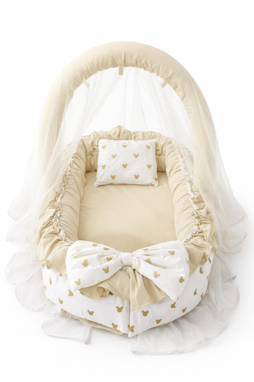 Jaju Baby Gold Mickey Kombineli Cibinlik ve Oyuncak Askılı Lüx Tasarım Fırfırlı Babynest