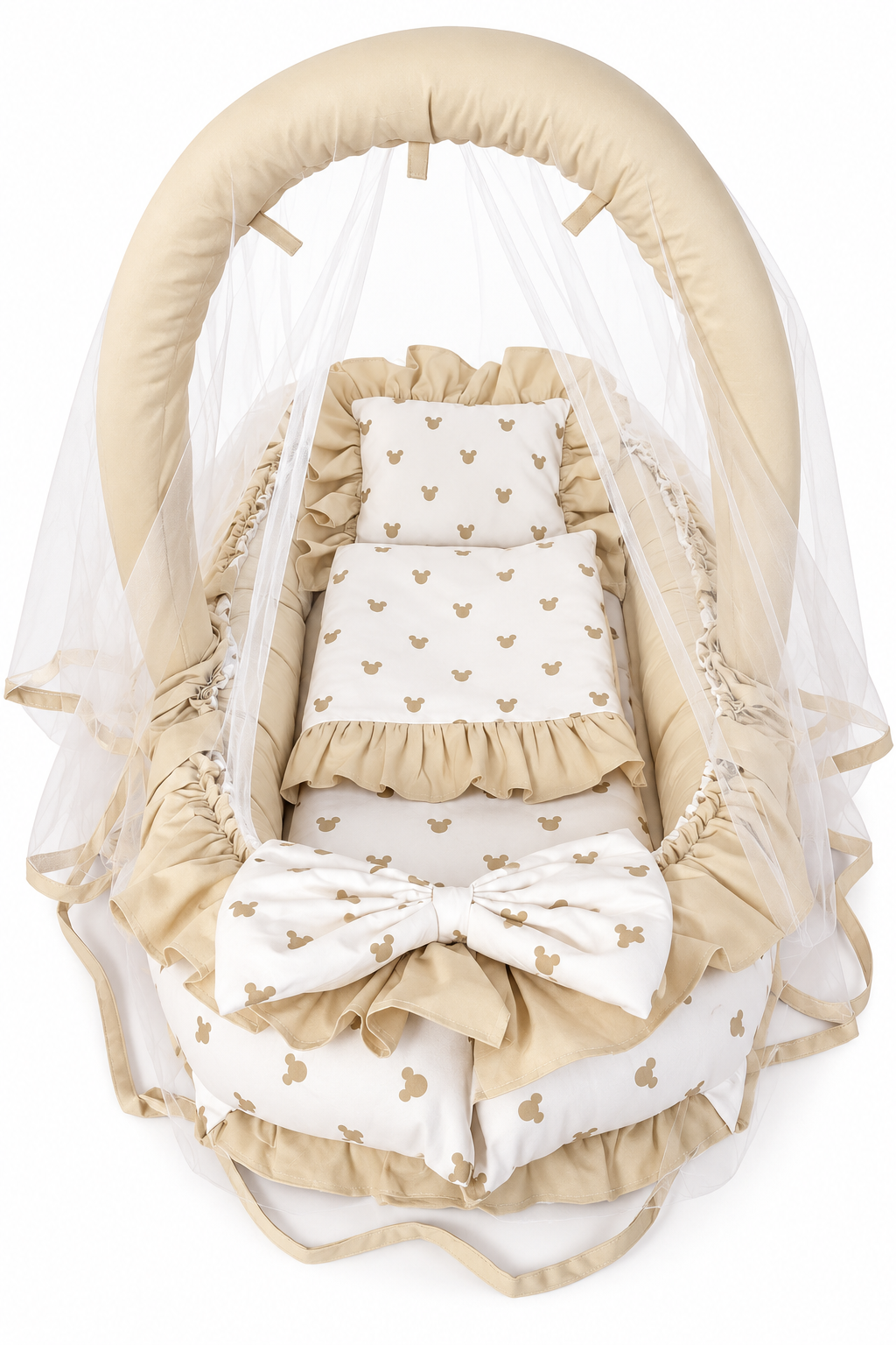 Jaju Baby Gold Mickey Kombineli Cibinlik ve Oyuncak Askılı Lüx Tasarım Fırfırlı Babynest Set