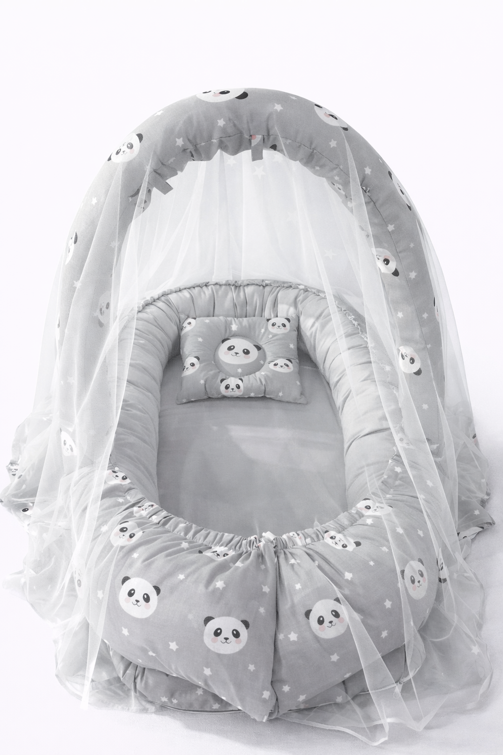 Jaju Baby Gri Panda Cibinlik ve Oyuncak Askılı Lüx Tasarım Babynest
