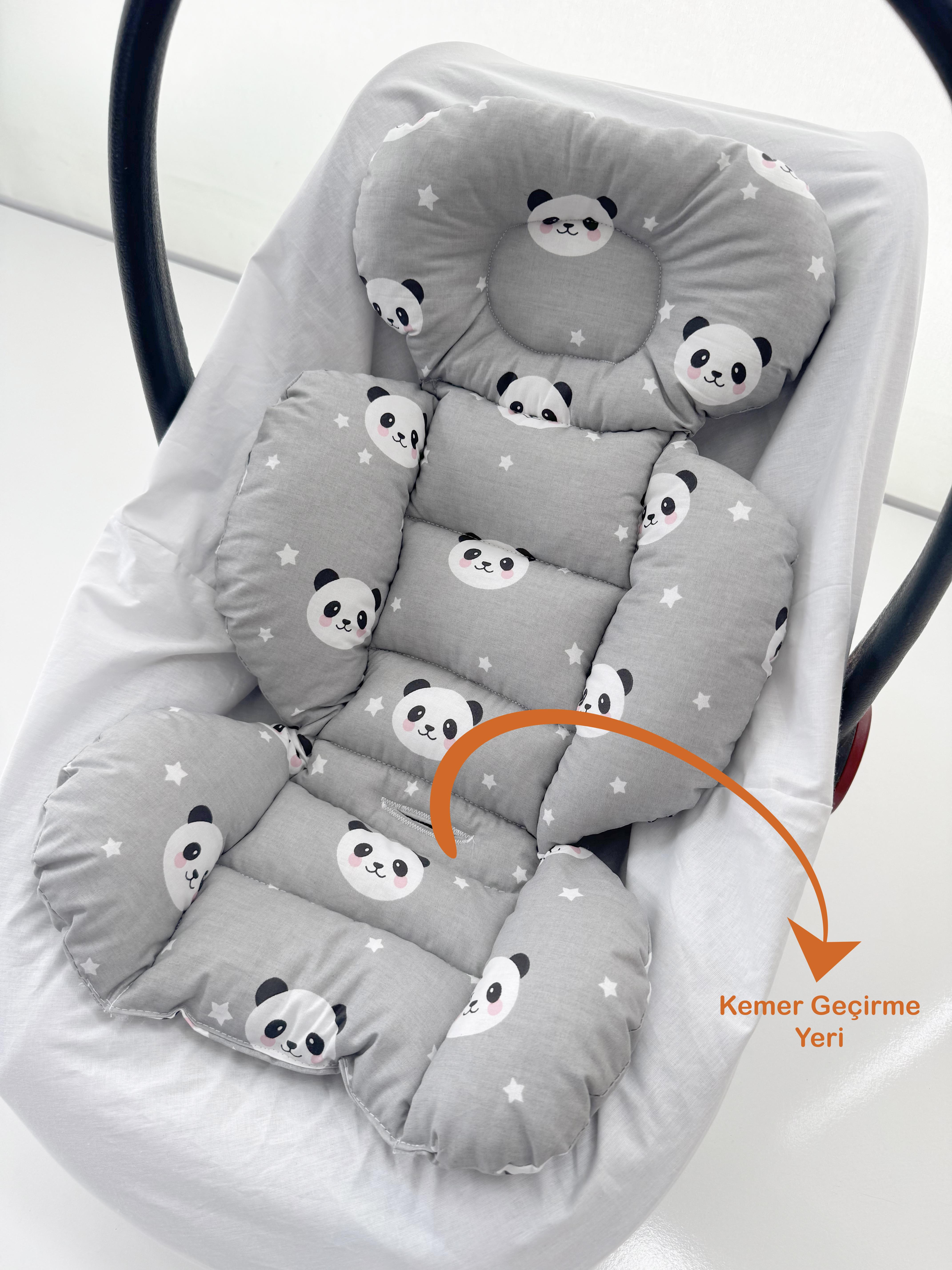 Jaju Baby Gri Panda Desenli Oto Koltuğu Minderi - Puset Minderi