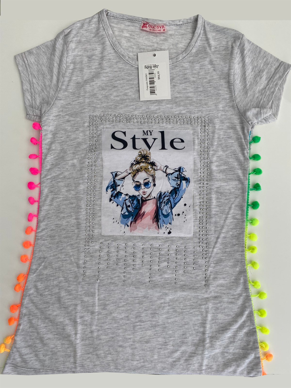 Jaju Baby Gri Ponpon Kız Çocuk T-shirt