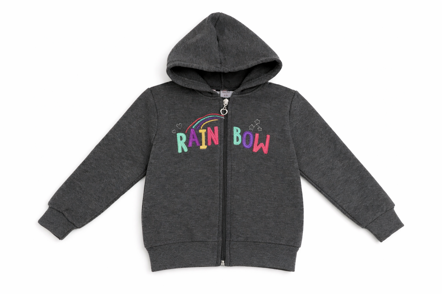 Jaju Baby Gri Rainbow Yazılı Kapüşonlu Hırka