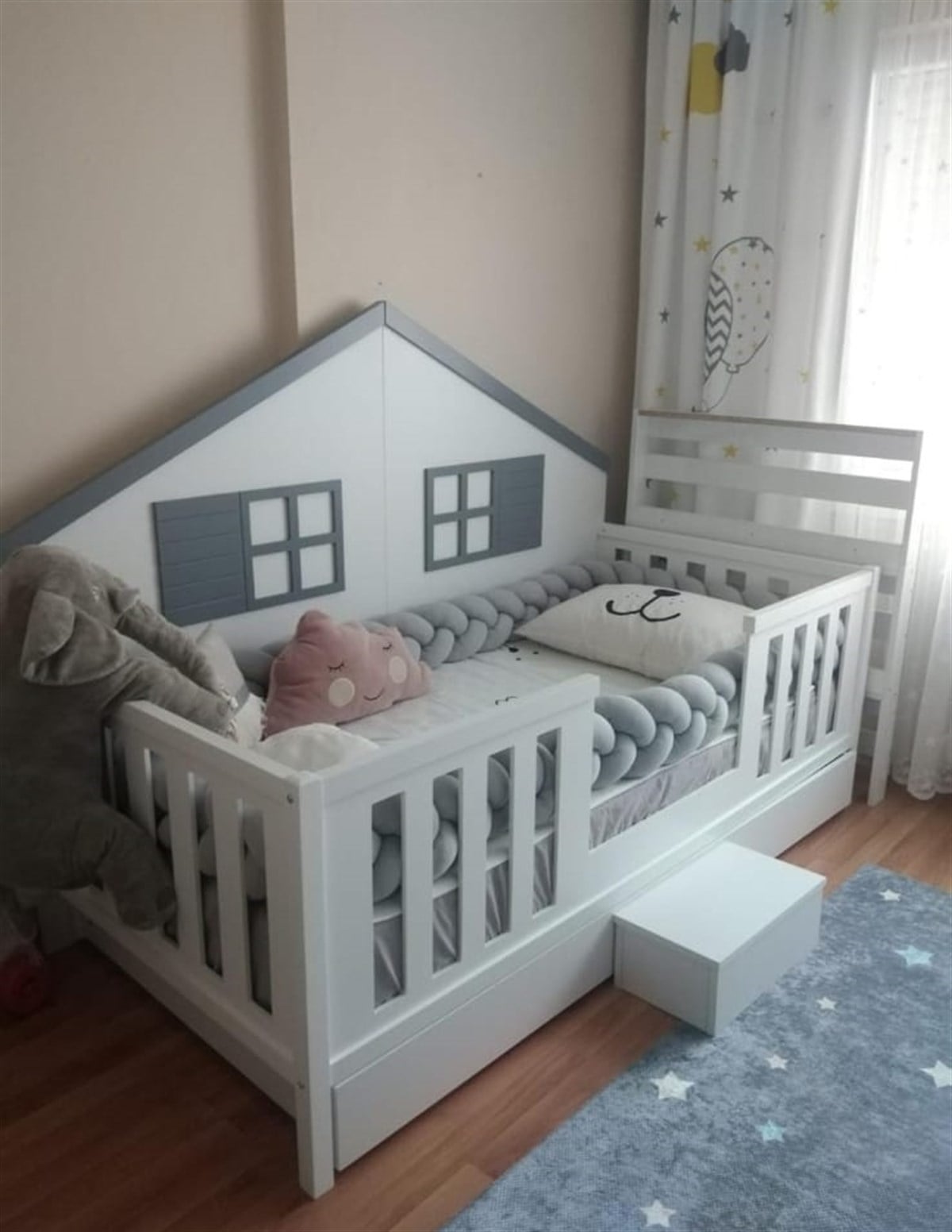 Jaju Baby Gri Renk 3 Örgü Koruma Özel Tasarım
