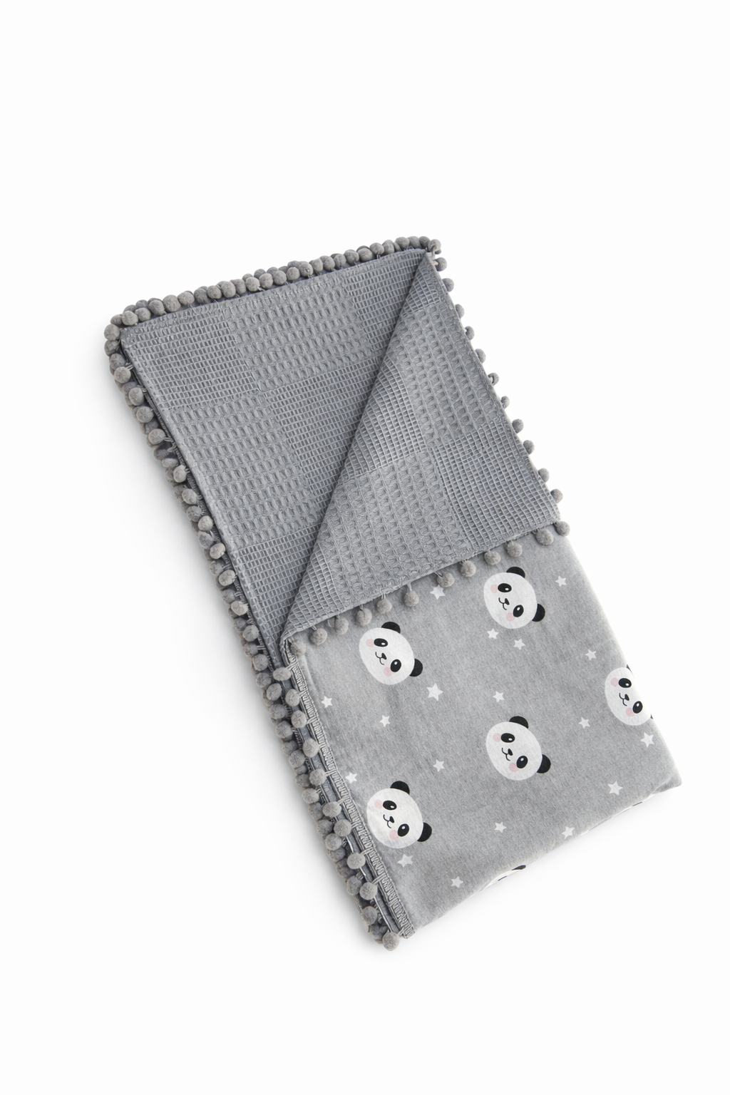 Jaju Baby Gri wafle Pike Panda Desenli Çift Taraflı Bebek Battaniyesi 110x100 cm