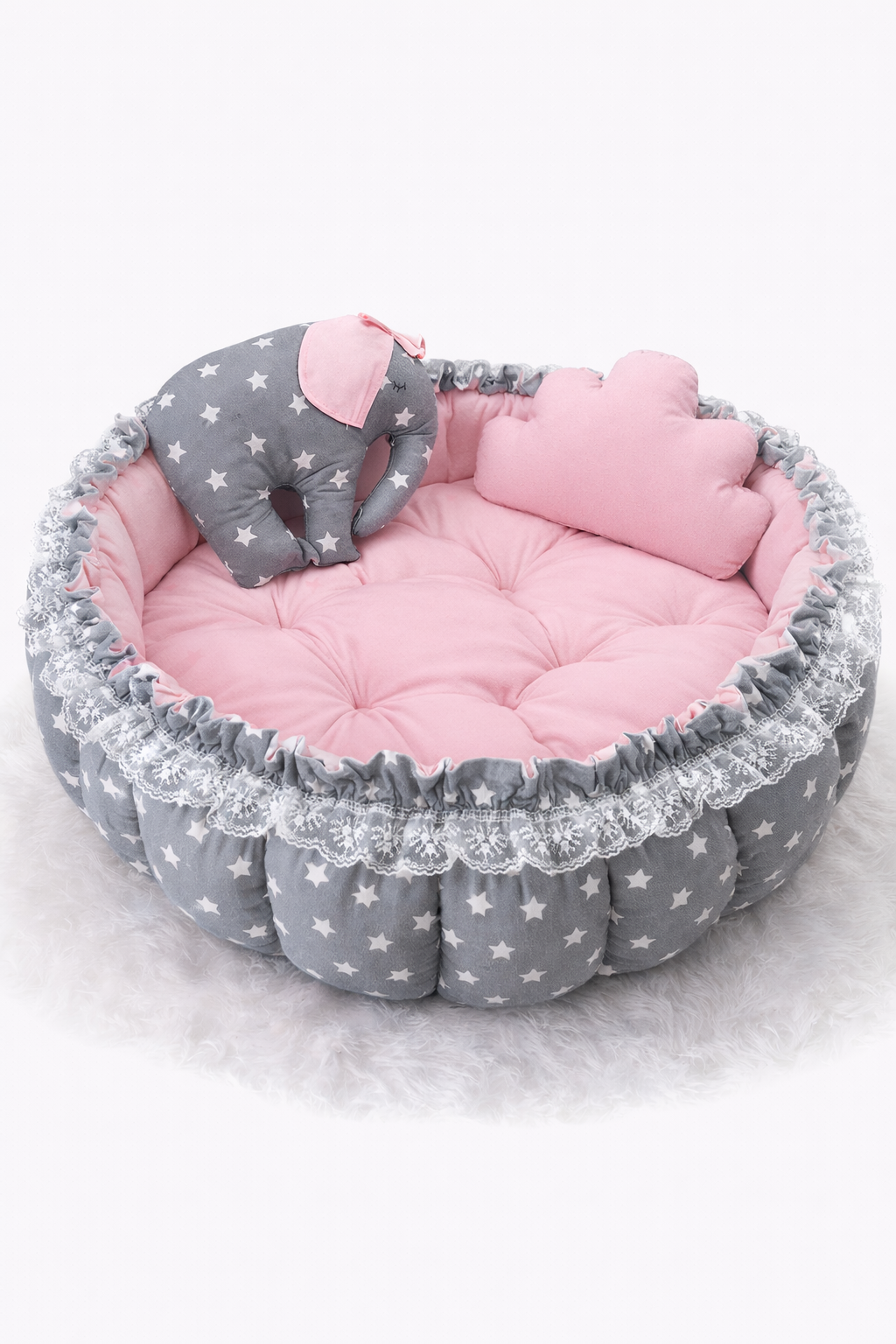 Jaju Baby Gri Yıldız Pembe Kombin Açılır Kapanır Oyun Minderi Babynest