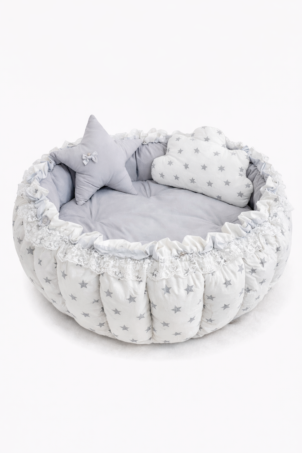 Jaju Baby Gri Yıldız Tasarım Açılır Kapanır Oyun Minderi Bebek Yuvası