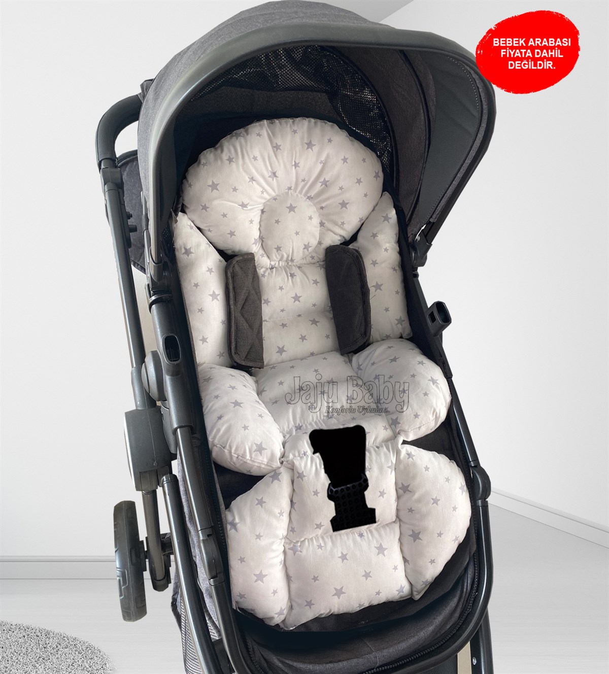 Jaju Baby Gri Yıldız Tasarım Bebek Arabası Minderi