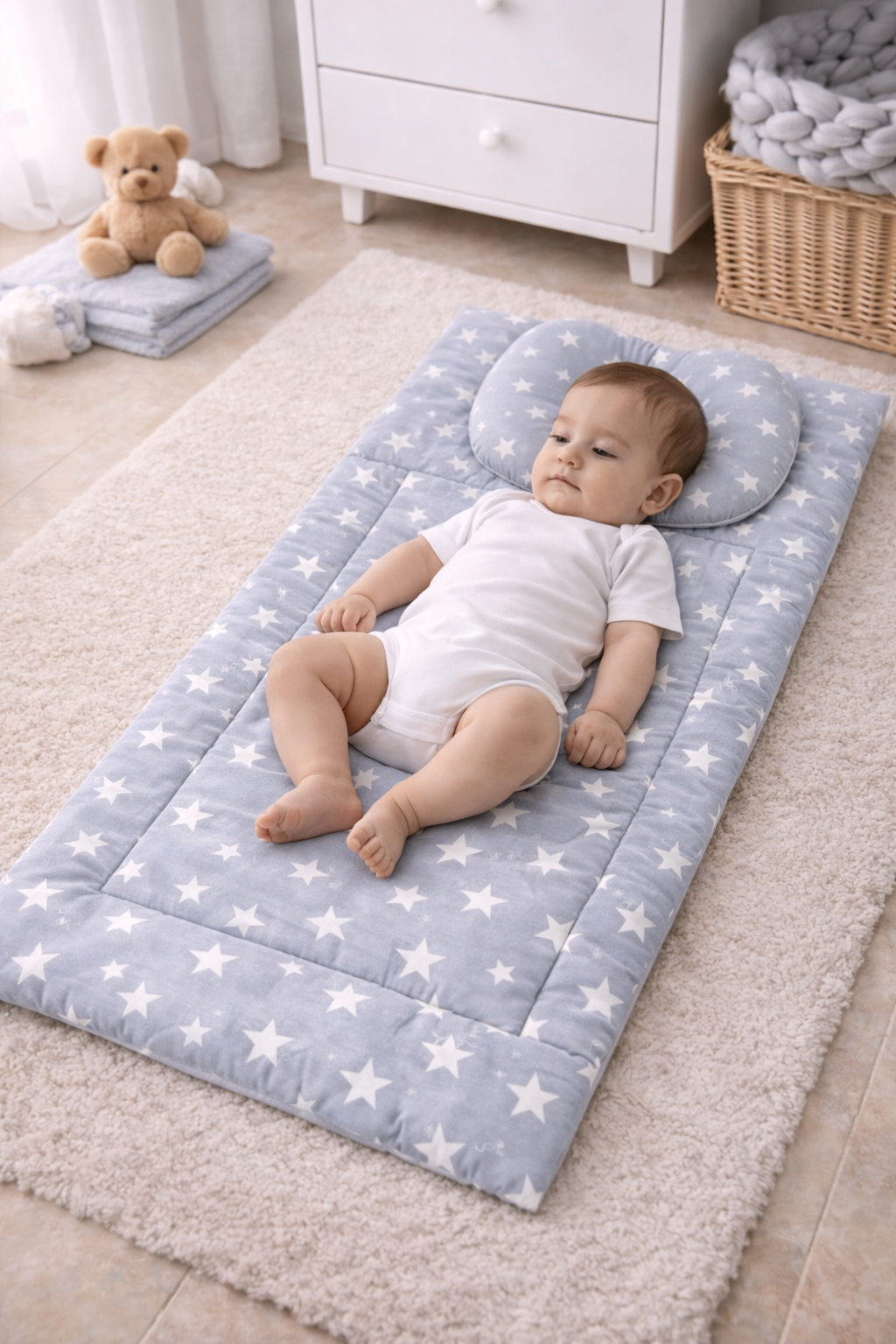 Jaju Baby Gri Yıldızlı Altaçma Minderi ve Yastık 2li Set