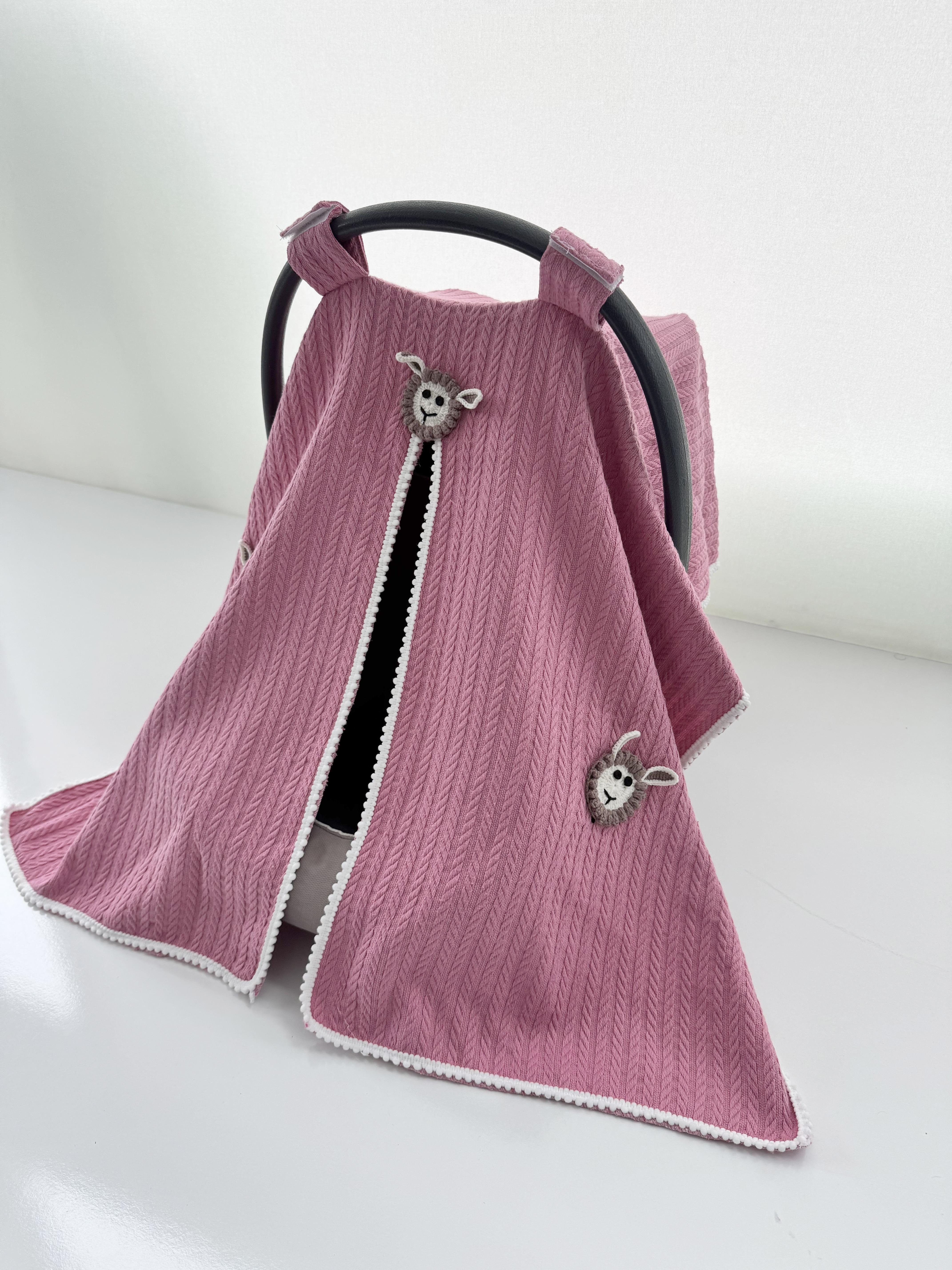 Jaju Baby Gül kurusu Örgü Kumaş Organik Kuzu Tasarım Puset Örtüsü