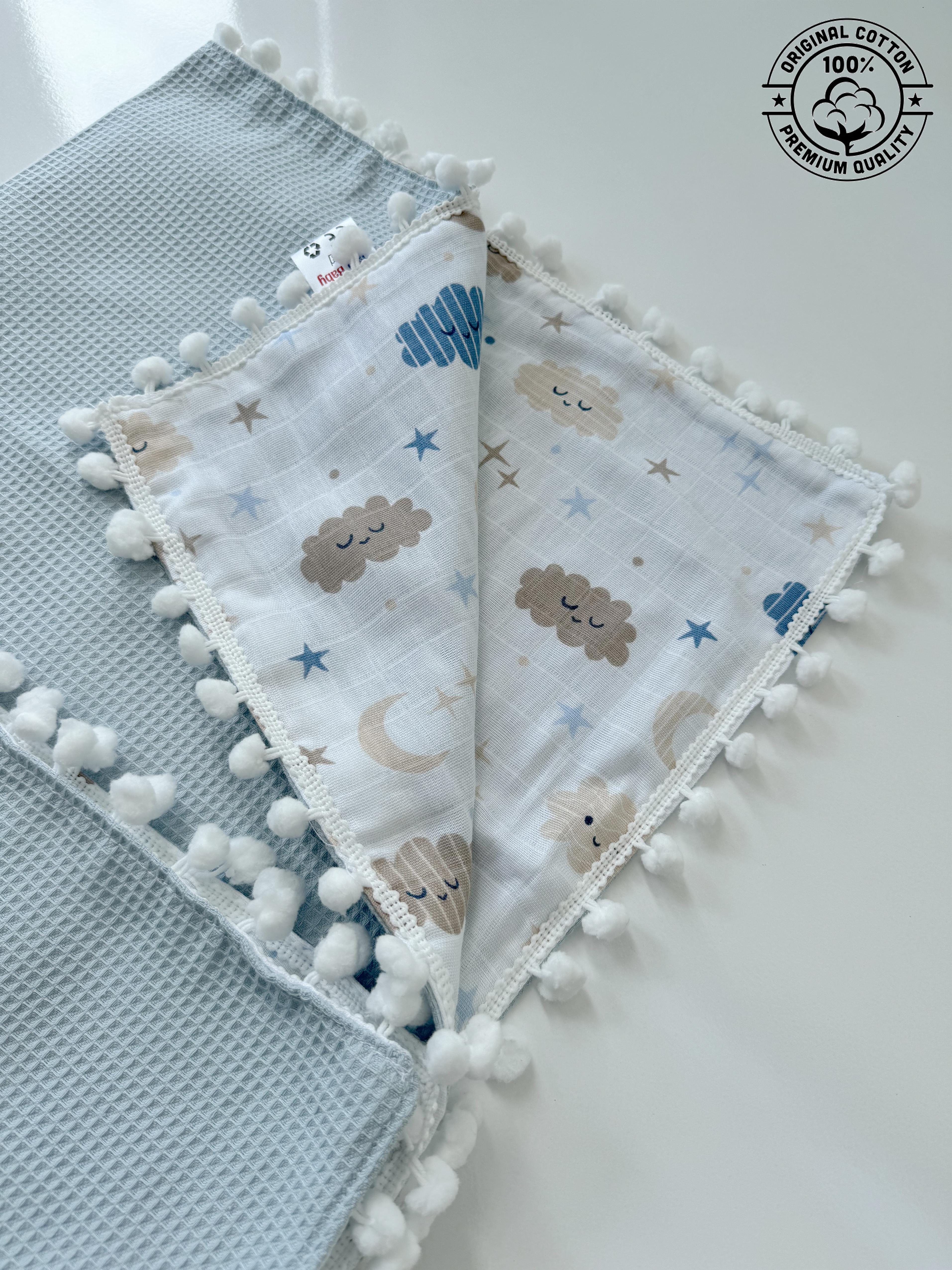 Jaju Baby Hardal Örgü Kumaş ve Müslin Kumaş Ponponlu Pike 