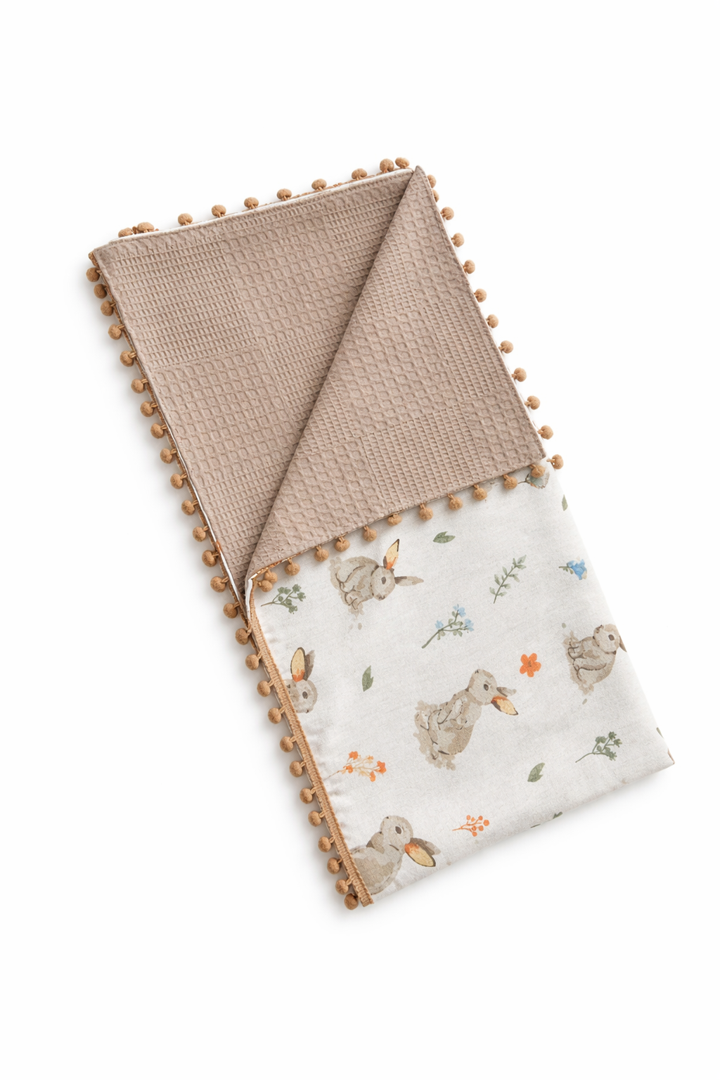 Jaju Baby Kahve Waffle Pike Tavşan Desenli Çift Taraflı Bebek Battaniyesi 110x100 cm