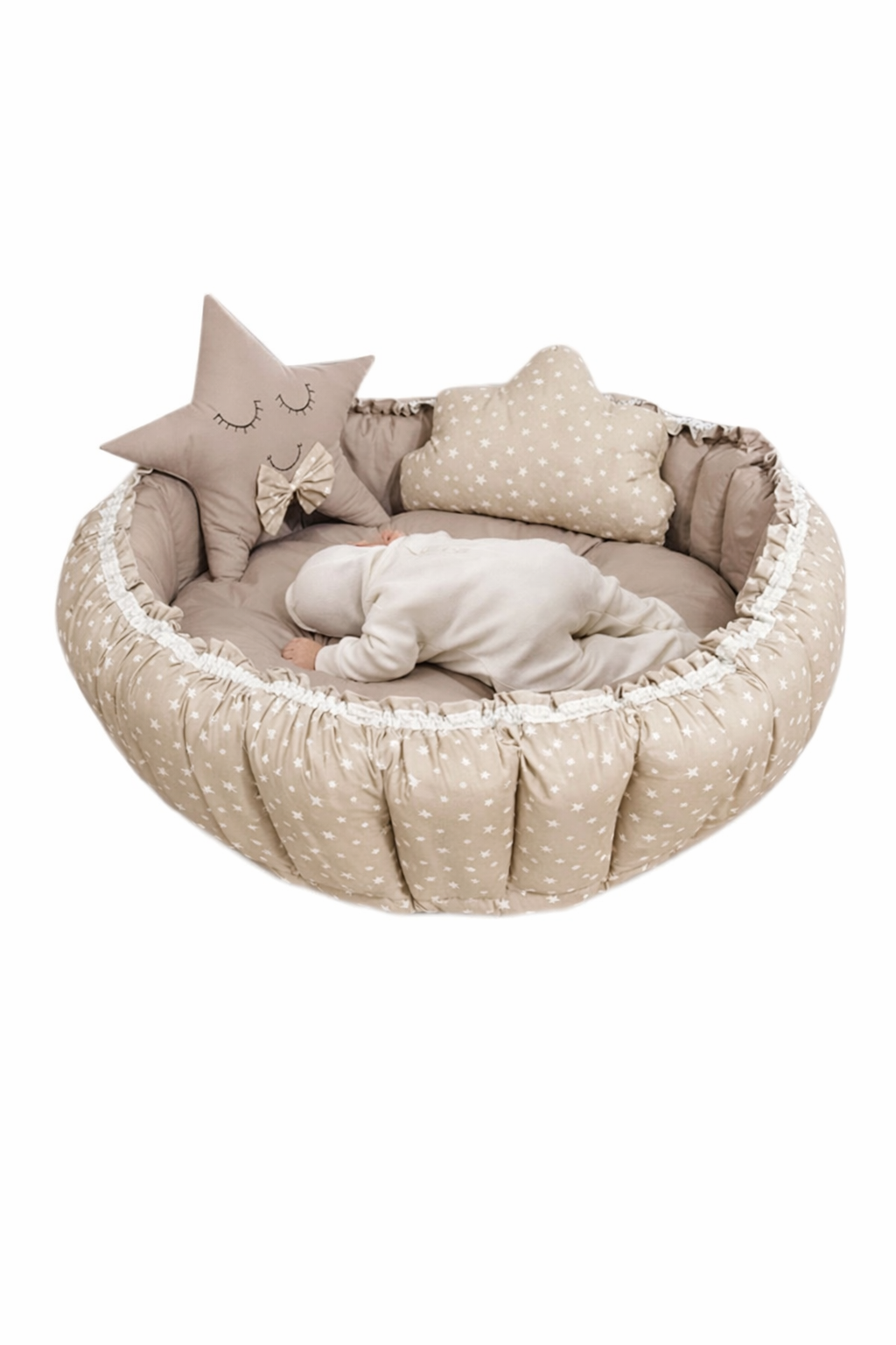 Jaju Baby Kahve Yıldızlı Açılır Kapanır Oyun Minderi Bebek Yuvası