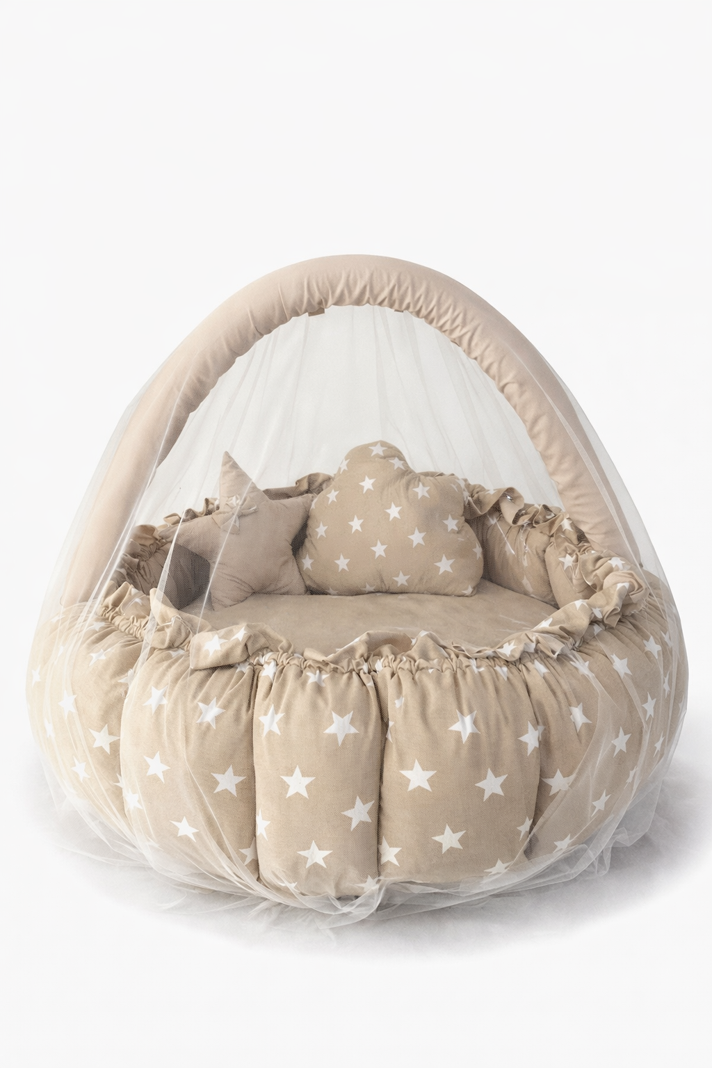 Jaju Baby Kahve Yıldızlı Açılır - Kapanır Oyun Minderi Cibinlik Aparatlı Babynest