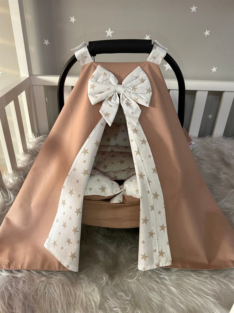 Jaju Baby Kahve Yıldızlı Tasarım Puset Örtüsü ve Puset Minderi