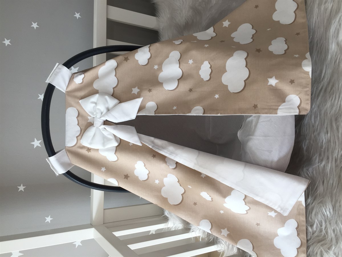 Jaju Baby Kahverengi Bulut Desenli Puset Örtüsü ve İç Çarşafı