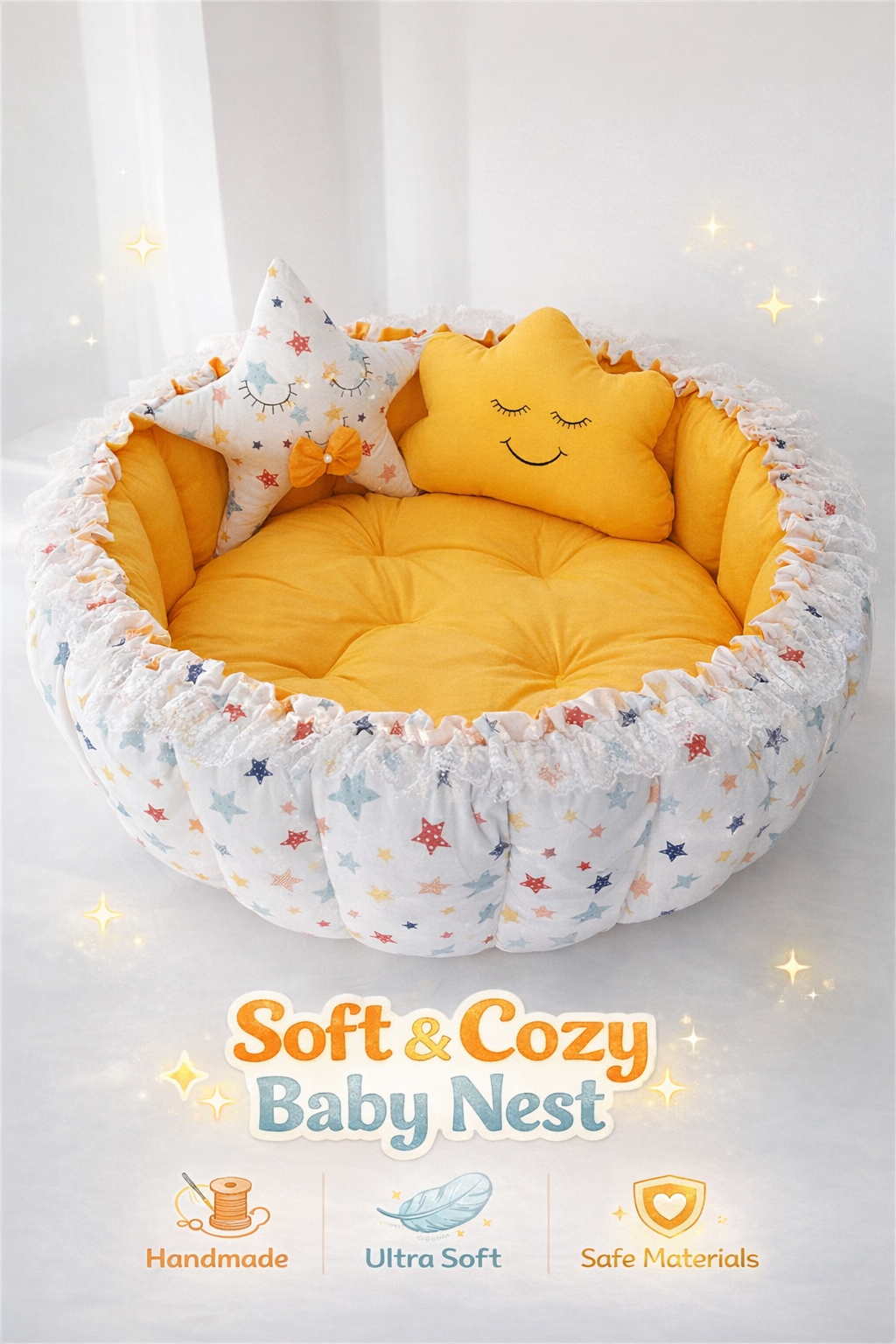 Jaju Baby Karışık Yıldız Sarı Açılır Kapanır Oyun Minderi Bebek Yuvası