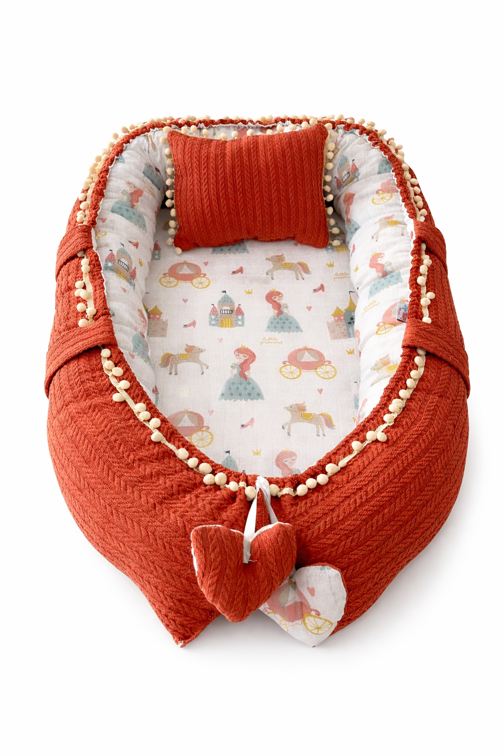 Jaju Baby Kiremit Örgü Kumaş ve Müslin Kumaş Ponponlu Babynest